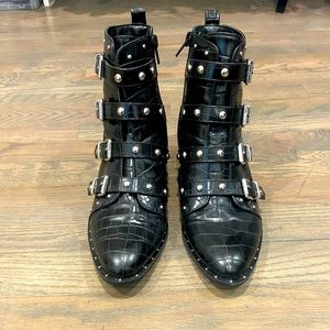 Black crocodile studded booties
